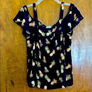 Pineapple Print Black Women's Top